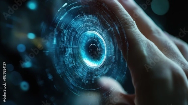 Fototapeta Digital Eye Interface: A Hand Interacting with a Futuristic Interface