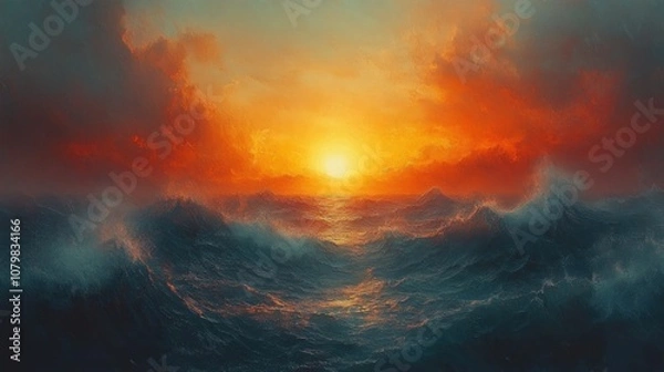 Obraz Dramatic Sunset Over Raging Sea