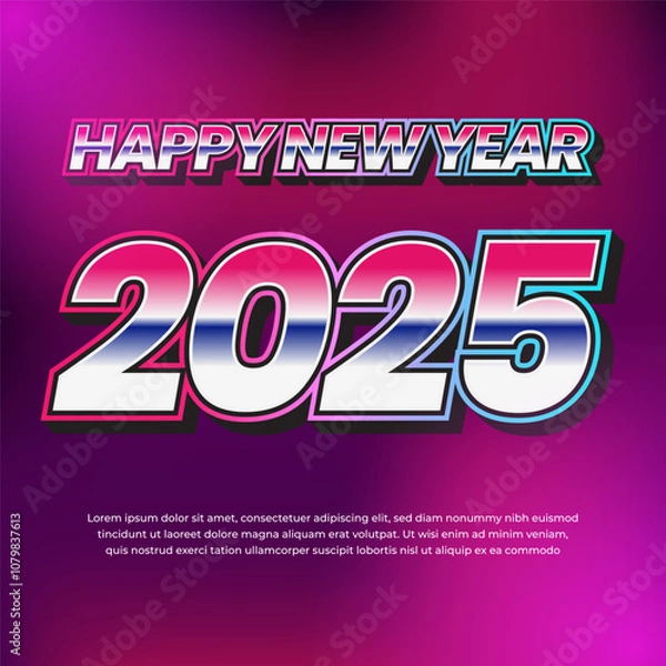 Fototapeta 2025 New Year Square Banner Background Design with retro style effect