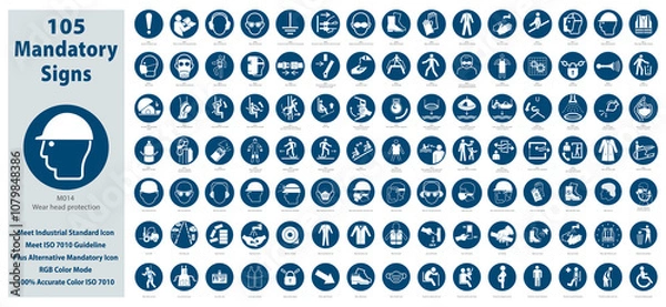 Fototapeta Set Illustration of Mandatory Safety Signs meet ISO 7010 Standards. Contain standards plus alternative icons, RGB color mode. Estimated size 140 x 64 cm. Vector version available in my gallery