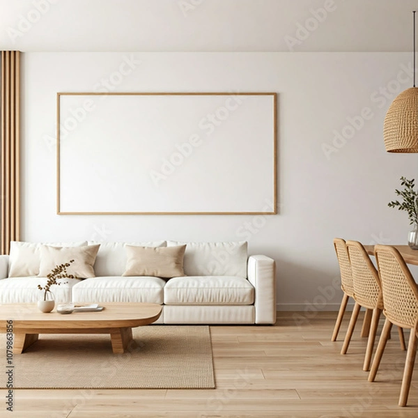 Fototapeta modern living room with sofa and hanging frame 