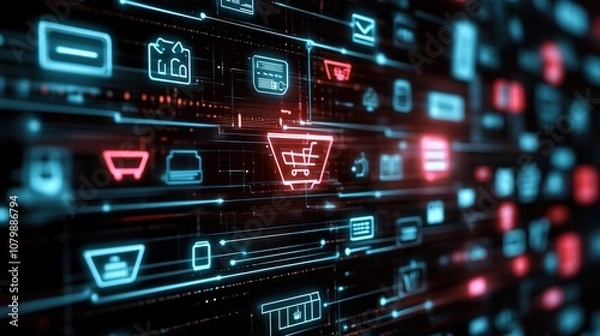 Obraz Digital shopping icons with omni channel retail concept 3d illustration