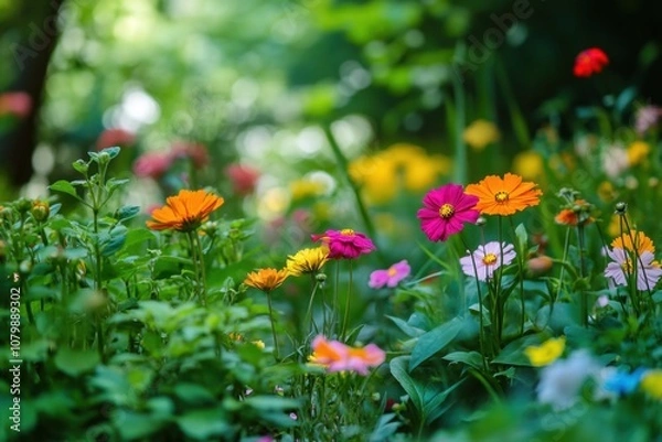 Fototapeta A vibrant field of colorful wildflowers in bloom, creating a stunning natural display.