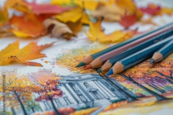Obraz autumn landscape drawing.