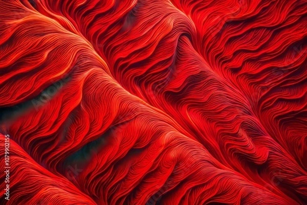 Fototapeta Aerial View of Vibrant Red Textured Surface with Flowing Lines for Abstract Designs and Artistic Projects, Perfect for Backgrounds and Dynamic Visual Appeal