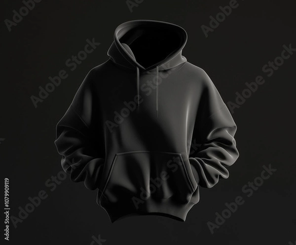 Fototapeta Blank Black Hoodie Mockup Template with soft texture fabric on Black Background 