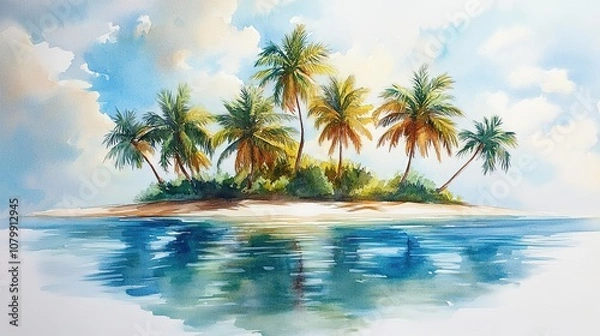Fototapeta Tropical island with trees on white	
