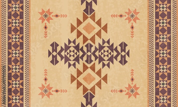 Fototapeta Navajo Tribal and Native American seamless pattern Ethnic SouthWestern decor style. Boho geometric ornament. Vector seamless pattern. Mexican blanket, rug,Woven, carpet, Aztec ornament pattern