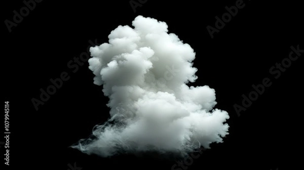 Fototapeta A dense white smoke cloud with soft gradients, isolated beautifully on a black background