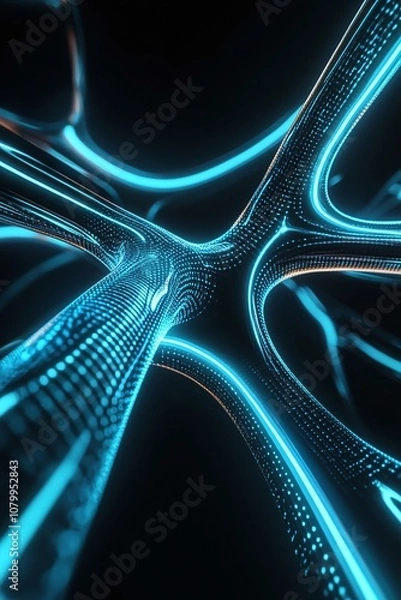 Fototapeta Futuristic Abstract Network Structure with Glowing Blue Lines and Points in a Dark Background, Ideal for Technology and Digital Innovation Themes