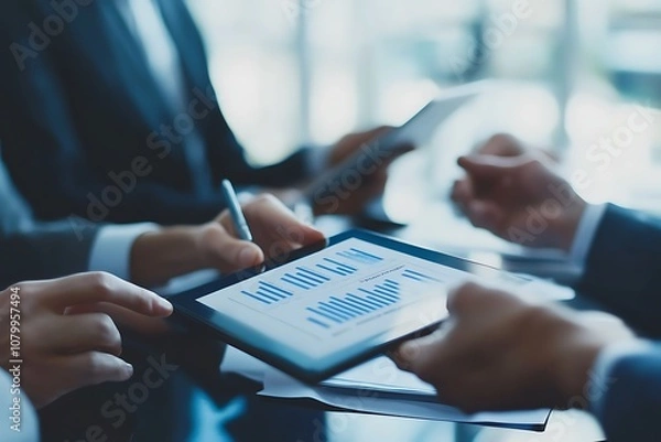 Obraz Businesspeople Analyzing Financial Data on a Tablet