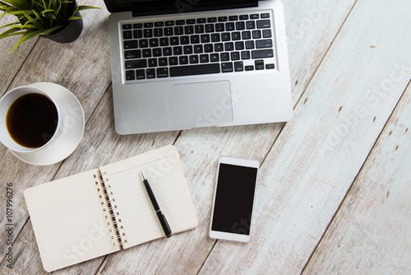Obraz Laptop computer on wooden desk