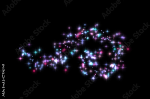 Obraz Abstract transparent cloud of glowing small multicolored lights, in the shape of a wave