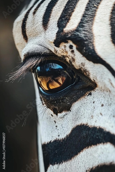 Fototapeta Extreme close-up of a zebra's eye and eyelashes.