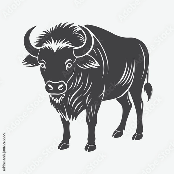 Fototapeta Buffalo Silhouette Vector Isolated on White Background Perfect for Design Projects and Illustrations