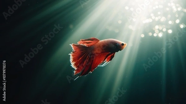 Fototapeta Betta fish swimming under a soft spotlight, creating beautiful shadows