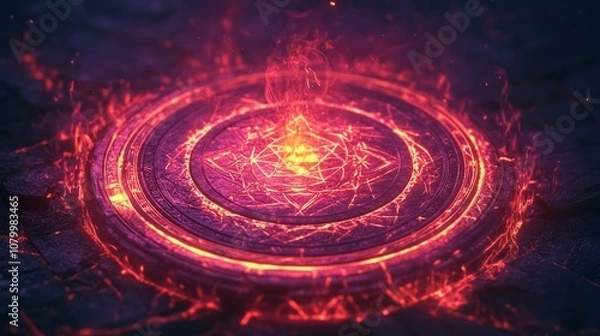 Fototapeta Isometric glowing magical spell circle, intricate patterns and energy swirling