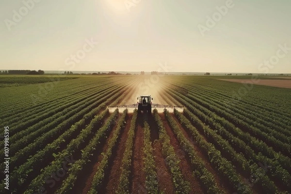 Obraz Tractor Spraying Crops in a Field
