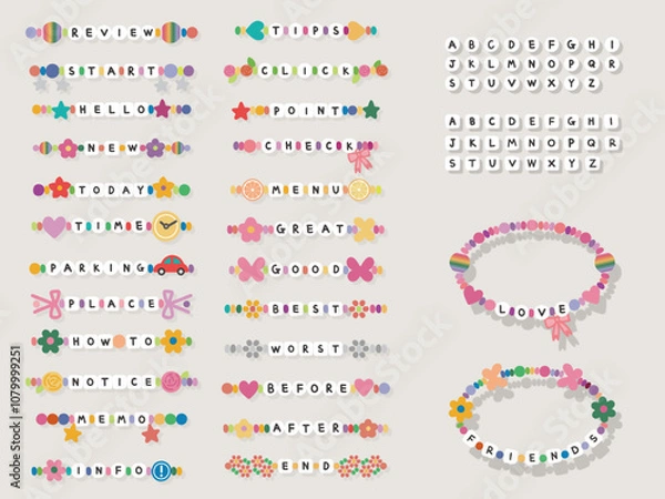 Obraz 이니셜 비즈 팔찌 디자인의 블로그 포스팅 텍스트 세트. 팔찌 만들기.