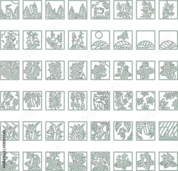 Obraz カラーシャドウ正方形ミニ花札アイコンセット