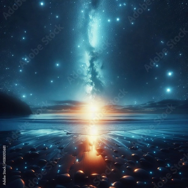 Fototapeta Luminogram of Starry Sky Over the Ocean A luminogram of a starry