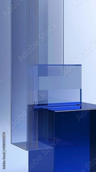 Fototapeta Futuristic Multi-Layered Glass and Acrylic Design with Cool Blue Hues