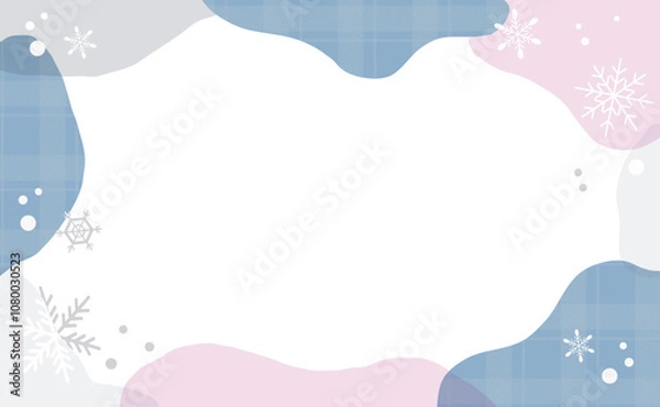 Fototapeta 冬の雪降る森のイラスト背景フレーム素材