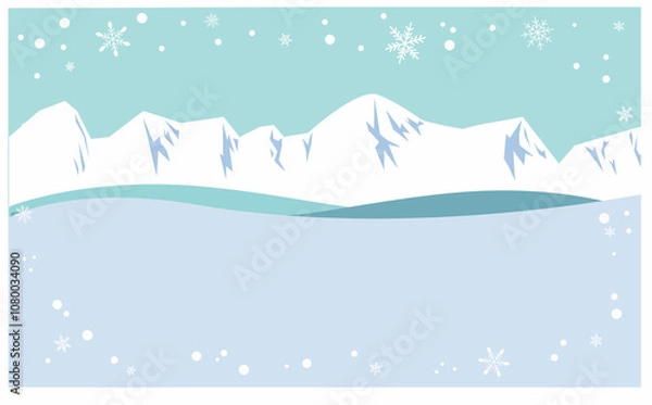 Fototapeta 冬の雪降る森のイラスト背景フレーム素材