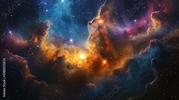 Fototapeta A vibrant cosmic scene showcasing nebulae and stars in space.