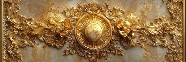 Fototapeta Baroque, Barocco Ornate Marble Ceiling Non-Linear Reformation Design with Intricate Accents Depicting Classic Elegance and Architectural Beauty