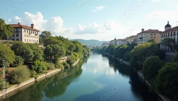Obraz  Elegant riverside cityscape under a clear sky