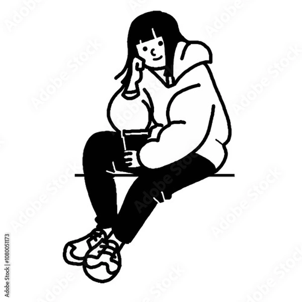 Obraz ジャンパー　珈琲　女性ベクター線画