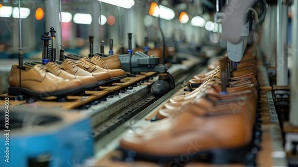 Fototapeta Automated Shoe Production Line in Modern Factory
