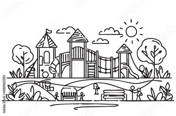 Fototapeta Children's playground , line sketch