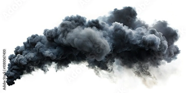Fototapeta An isolated black smoke cloud on a white background illustrates abstract concepts. This dramatic imagery captures creative photography and artistic expression, emphasizing nature's fury in minimalism.