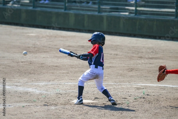 Fototapeta 少年野球試合風景 スクイズバント