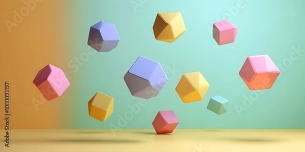 Fototapeta 3D digital hexagon shapes floating