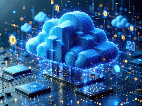 Obraz visualisation of cloud services, and cryptocurrencies