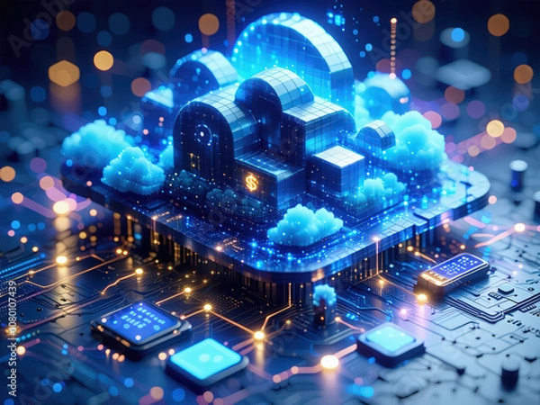 Obraz visualisation of cloud services, and cryptocurrencies