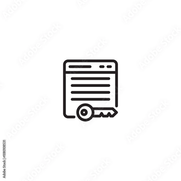 Fototapeta Secured website article on icon. Website article with a key icon, indicating protection or confidentiality. Editable icon.