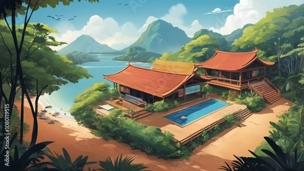 Obraz village on the mountain