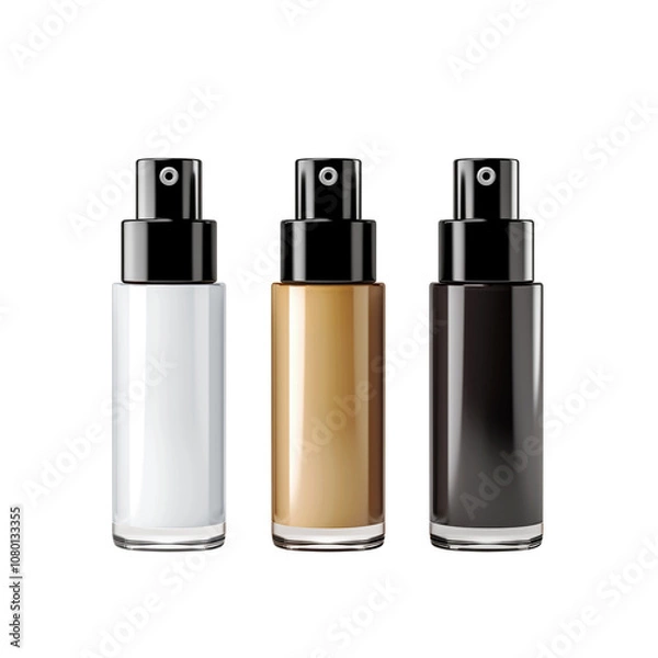 Obraz Cosmetics bottle can sprayer container in realistic glossy glass or plastic material. Atomizer dispenser spray mockup template for cream, emulsion, and other cosmetics products.