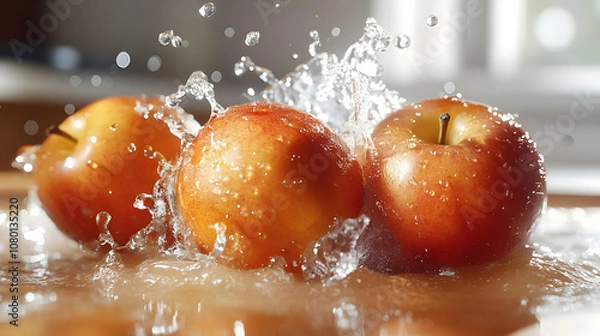 Fototapeta Red Apples Splashing in Water - Realistic Photo