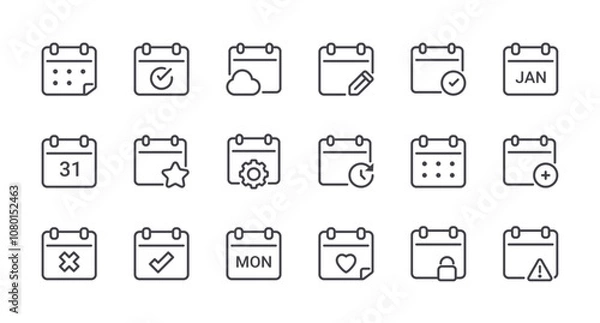 Fototapeta Minimal Set of Date and Calendar Line Icons. Editable Stroke. Pixel Perfect.