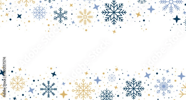 Fototapeta Abstract snowflake border. Snowflakes pattern. Snowfall repeat backdrop. Winter holidays theme. Background with snowflakes. Vector illustration