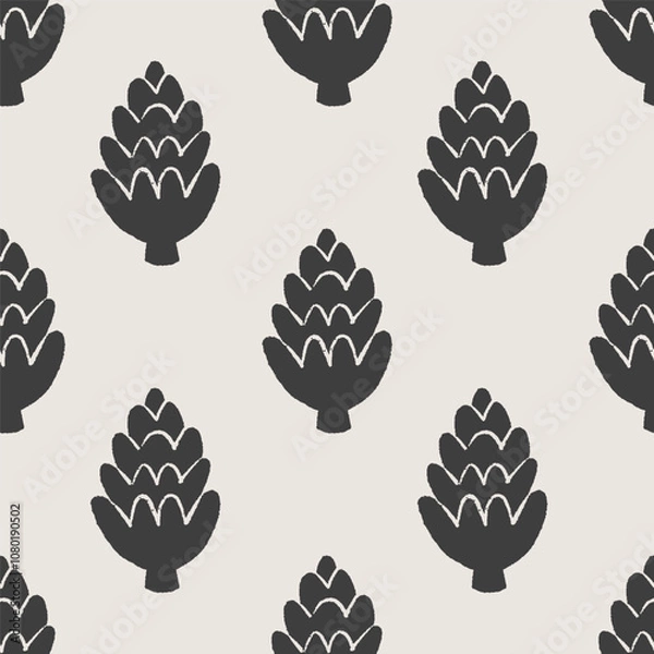 Fototapeta Vector seamless pattern with spruce cones on white background. Modern design for fabric and paper, surface textures. 