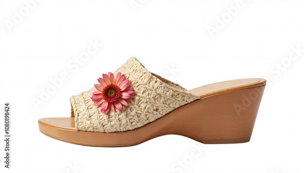 Fototapeta a woman's sandal with a flower isolated on a white background