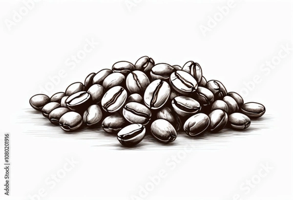 Obraz coffee beans, simple pencil drawing on isolated light background