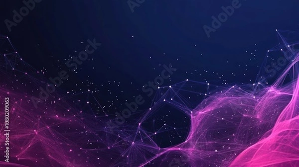 Obraz Abstract digital background with flowing lines and particles in pink and blue hues.