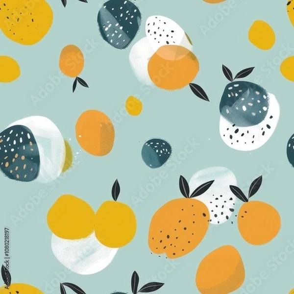 Fototapeta Seamless Minimal Honeydew Pattern with Modern Abstract Fruits on Soft Mint Background Ideal for Fabric, Wallpaper, and Interior Design Projects